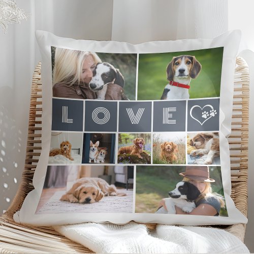 Love Pawprints Photo Collage Pet Throw Pillow