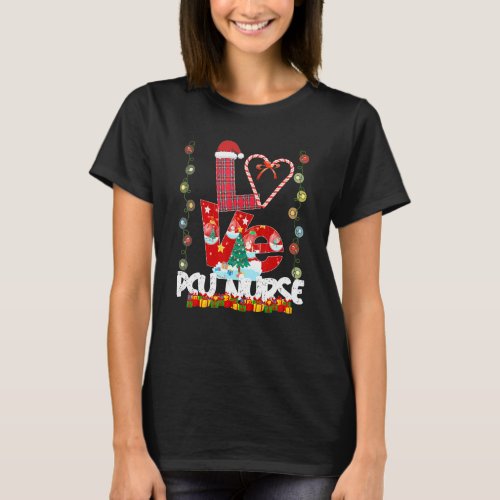 Love Pcu Nurse Santa Hat Candy Xmas Pajama T_Shirt