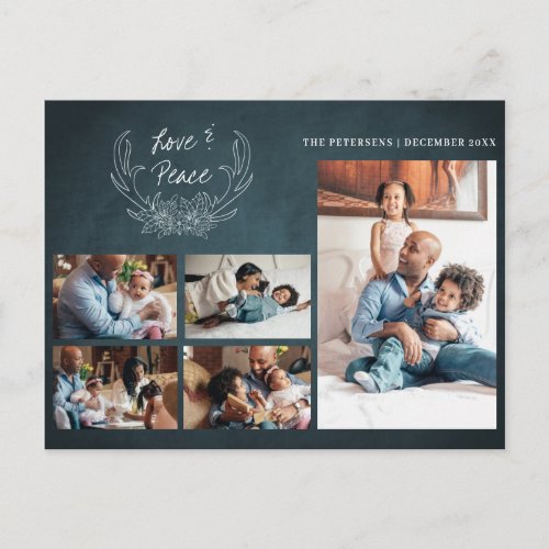 Love  peace 5 photo collage chalkboard holiday postcard