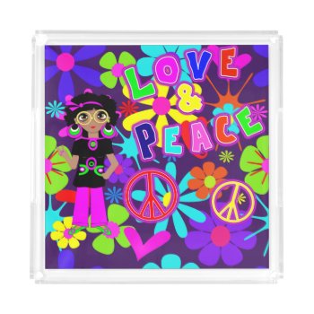 Love & Peace 60's  Hippie Flower Power Groovy Acrylic Tray by Flissitations at Zazzle