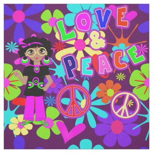 Love & Peace 60'S Hippie Power Fabric Zazzle