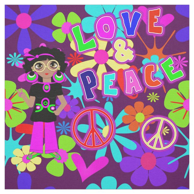 Love & Peace 60'S  Hippie Flower Power Groovy Fabric (Swatch)