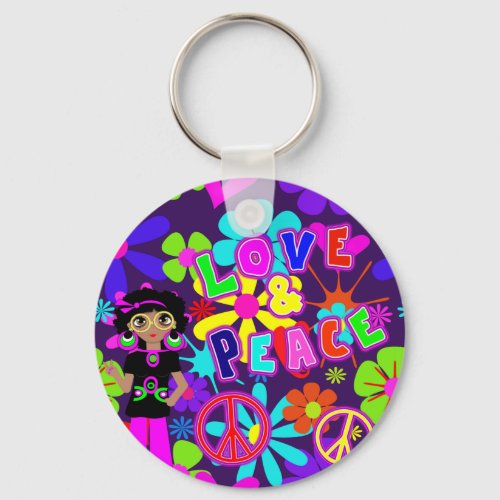 Love  Peace 60S  Hippie Flower Power Groovy Keychain