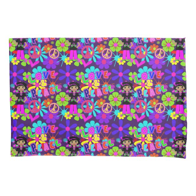 Love & Peace 60'S  Hippie Flower Power Groovy Pillow Case (Front)