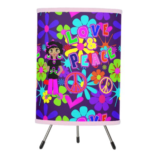 Love  Peace 60S  Hippie Flower Power Groovy Tripod Lamp