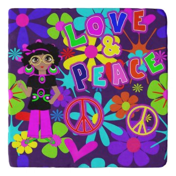 Love & Peace 60's  Hippie Flower Power Groovy Trivet by Flissitations at Zazzle