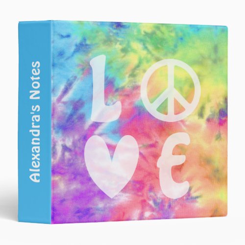 Love Peace Abstract Boho Pastel Rainbow Batik Name 3 Ring Binder