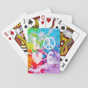 Love Peace Abstract Boho Watercolor Rainbow Batik Playing Cards