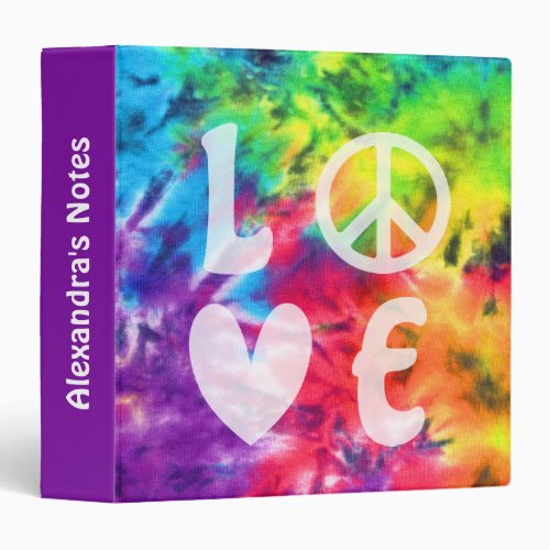 Love Peace Abstract Bright Rainbow Batik Name 3 Ring Binder