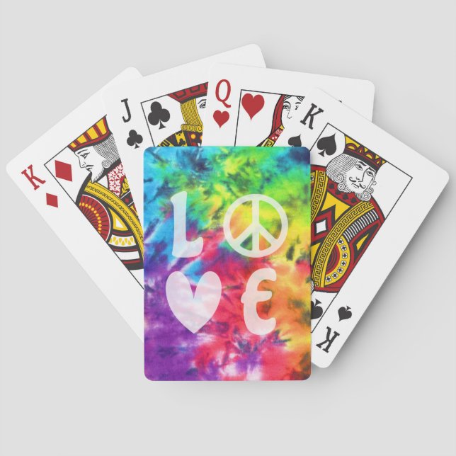 Love Peace Abstract Bright Rainbow Batik Tie Dye Poker Cards (Back)