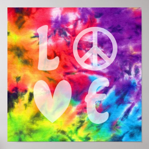 Love Peace Abstract Bright Rainbow Batik Tie Dye Poster
