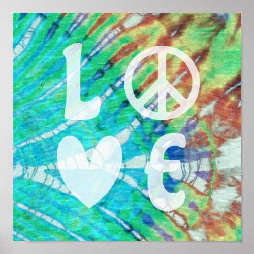 Love Peace Abstract Hippie Boho Teal Batik Tie Dye Poster