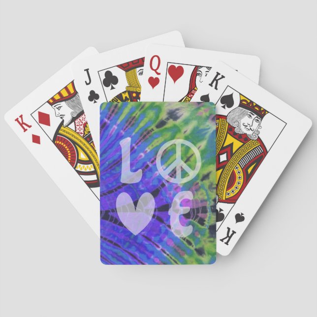 Love Peace Abstract Peacock Blue Green Teal Batik Poker Cards (Back)