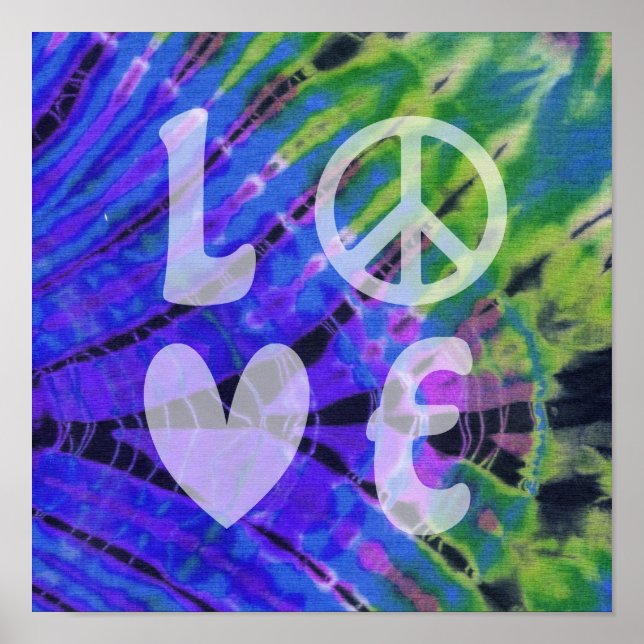 Love Peace Abstract Peacock Blue Green Teal Batik Poster (Front)