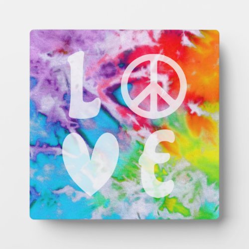Love Peace Abstract Rainbow Watercolor Tie Dye Plaque