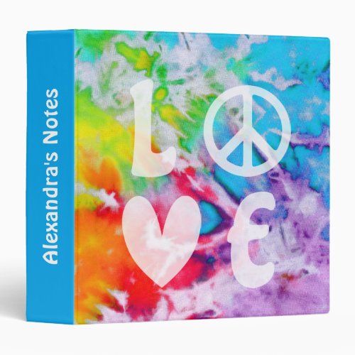 Love Peace Abstract Watercolor Rainbow Batik Name 3 Ring Binder