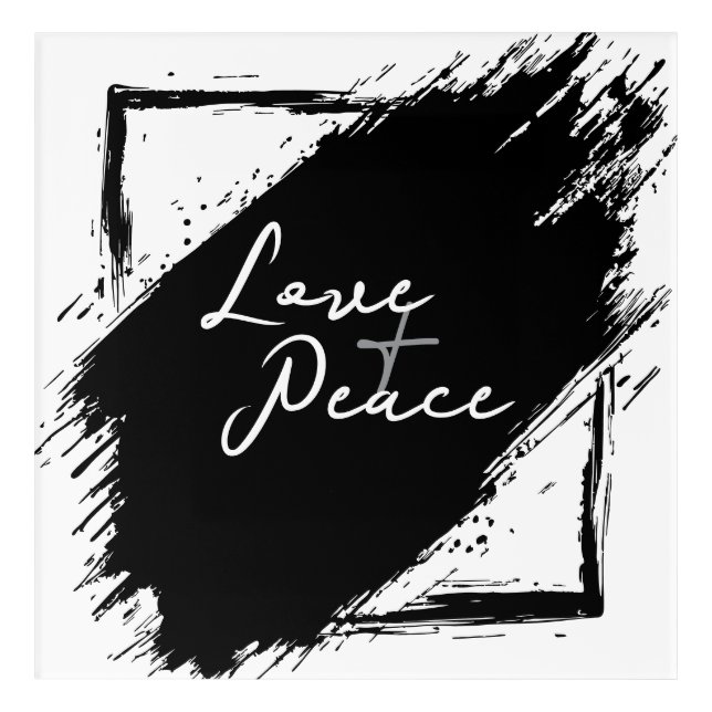Love & Peace Acrylic Art (Black Brush) (Front)