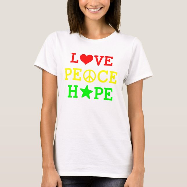 Love, Peace and Hope Multicolored T-Shirt (Front)