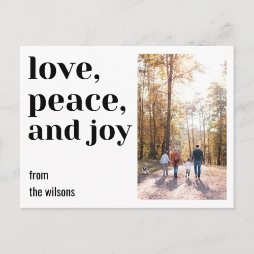 love peace and joy bold modern classy photo postcard
