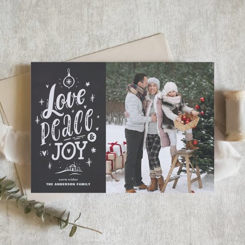 Love Peace and Joy Chalkboard Christmas Photo Holiday Card