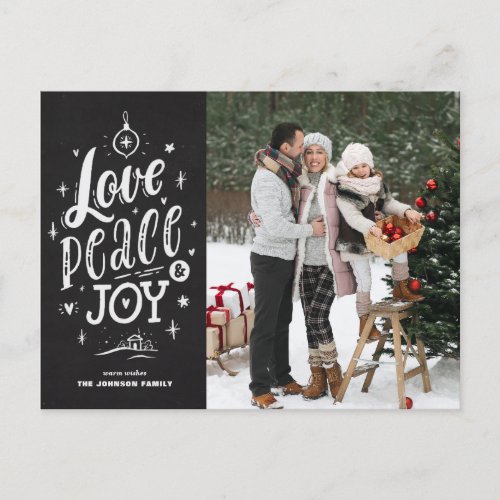 Love Peace and Joy Chalkboard Christmas Photo Holiday Postcard