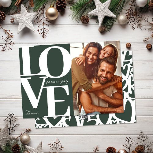 Love Peace and Joy Christmas Green Family Photo Holiday Card