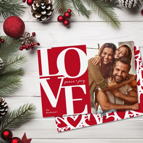 Love Peace and Joy Christmas Red Family Photo Holiday Card