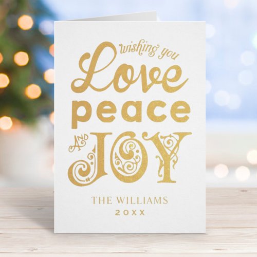 Love Peace and Joy First Christmas Photo Gold Foil Card