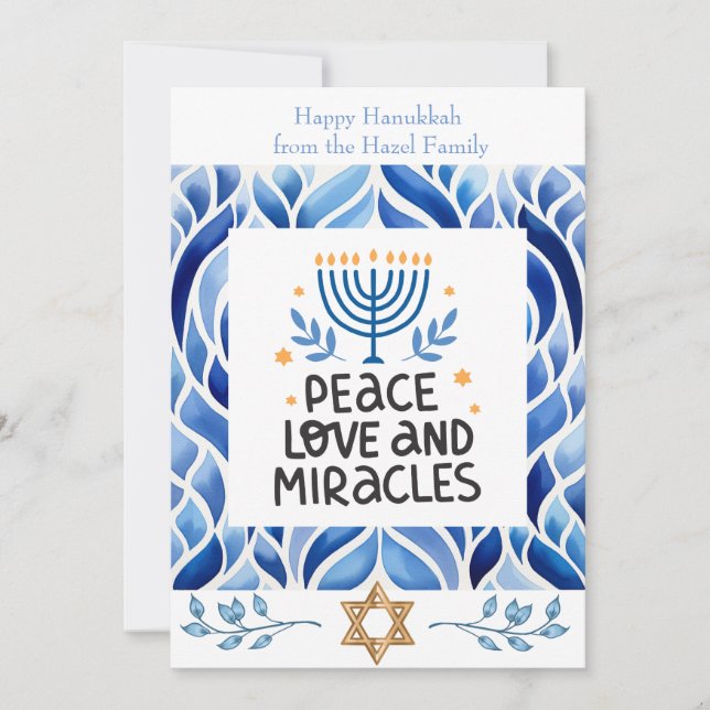 Love, Peace and Miracles Hanukkah Cards (Front)