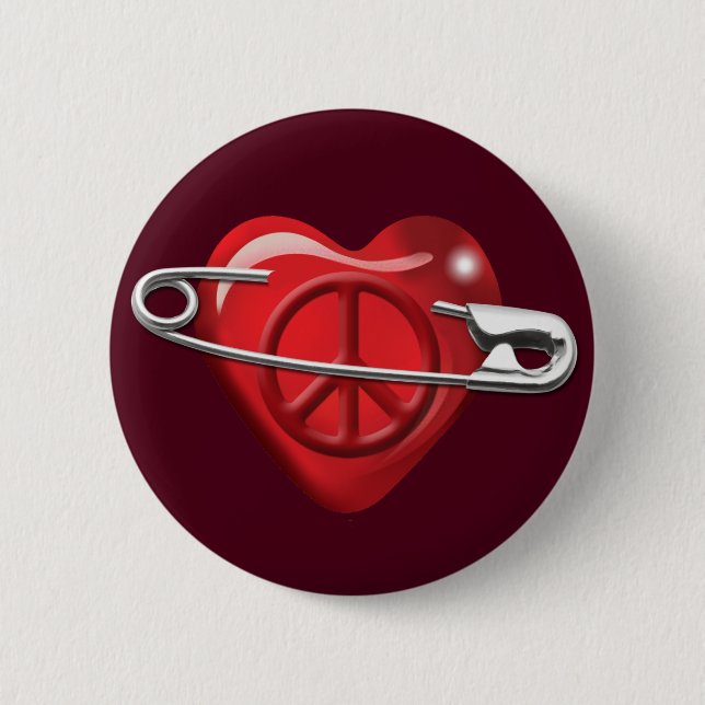 Love Peace and Safety For All red heart Button (Front)