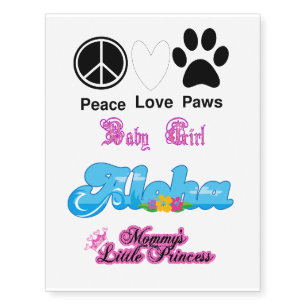 Love Peace Baby Girl Travel Temporary Tattoos
