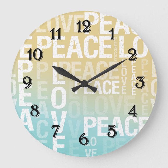 Love Peace Blue Yellow Ombre Large Clock (Front)