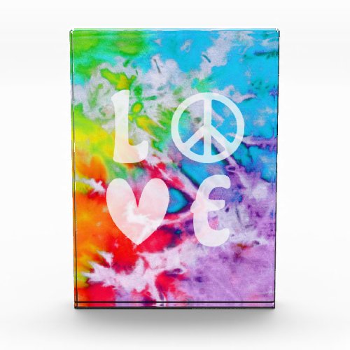 Love Peace Boho Abstract Watercolor Rainbow Batik Photo Block