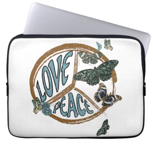Love Peace Butterflies Vintage Summer Hippie Laptop Sleeve