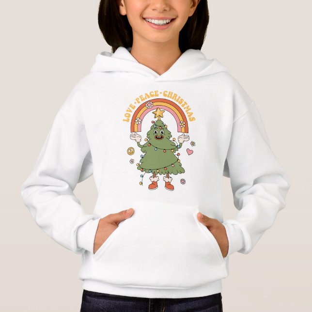 Love, Peace, Christmas - A Groovy Holiday Hoodie (Front)