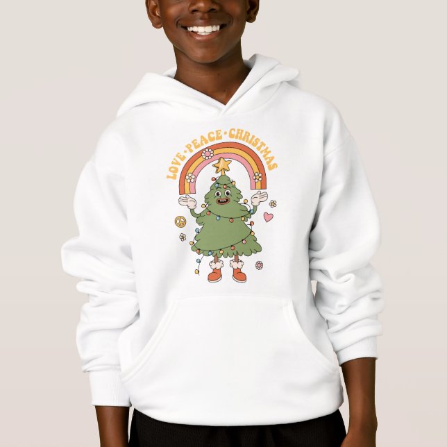 Love, Peace, Christmas - A Groovy Holiday Hoodie (Front)