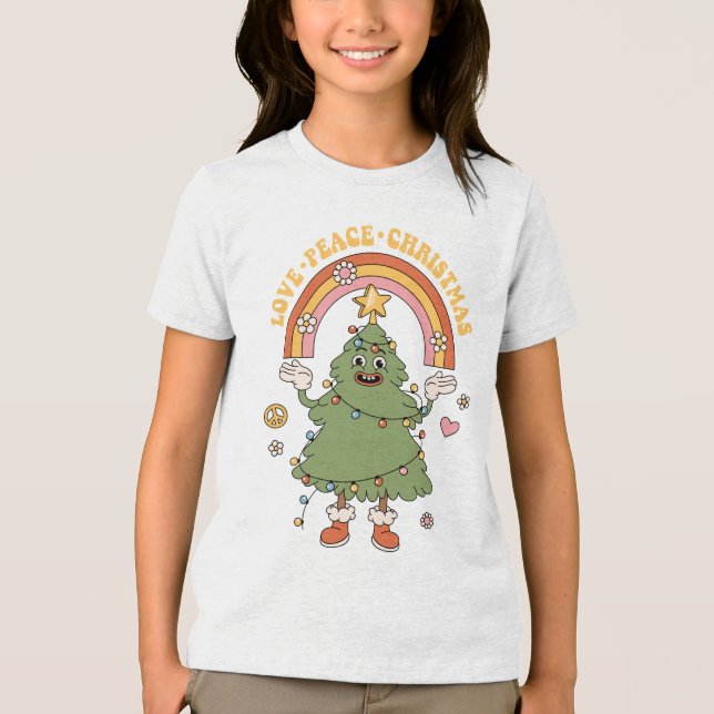 Love, Peace, Christmas - A Groovy Holiday Tri-Blend Shirt (Front)