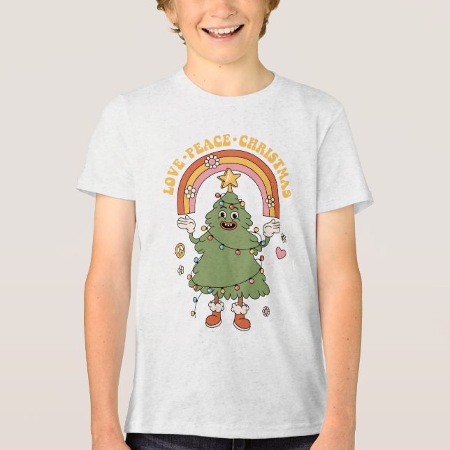 Love, Peace, Christmas - A Groovy Holiday Tri-Blend Shirt (Front)