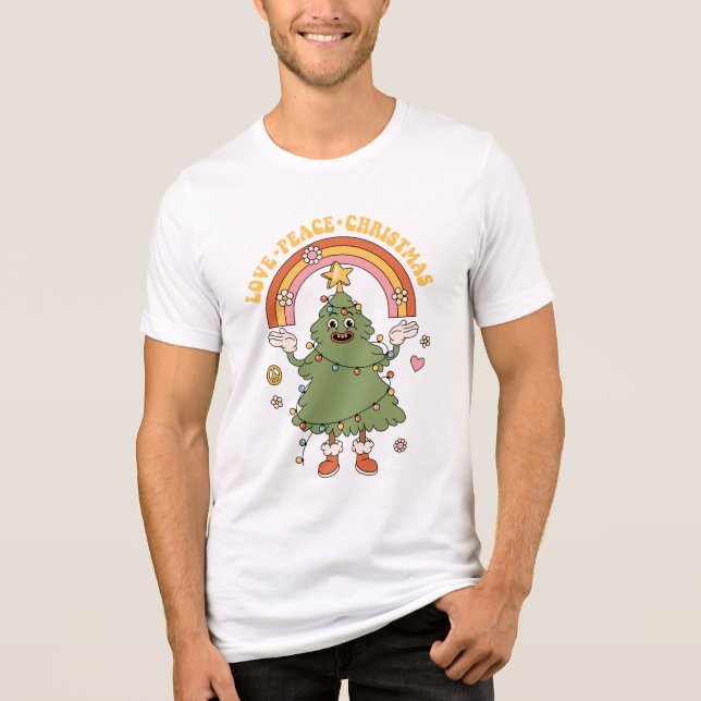 Love, Peace, Christmas - A Groovy Holiday Tri-Blend Shirt (Front)