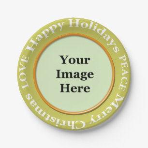 love, peace Christmas holiday photo paper plate. Plates
