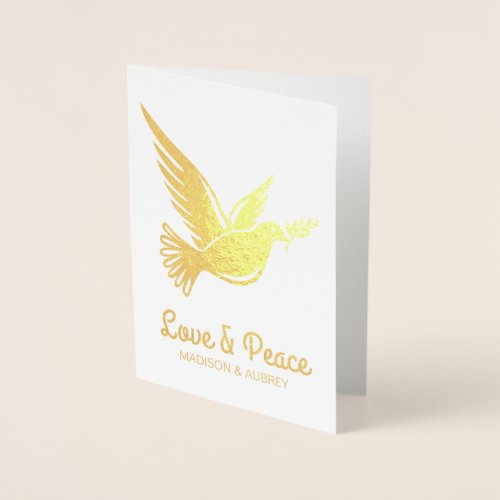 Love  Peace Christmas Wishes Dove Olive Branch Foil Card