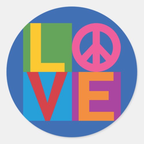 Love Peace Color Block Classic Round Sticker