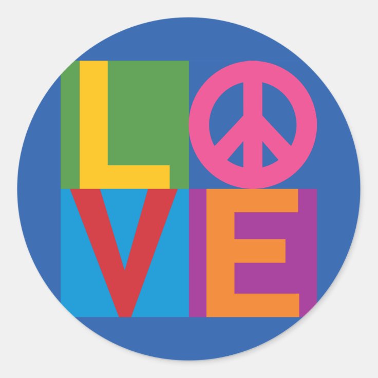 Love Peace Color Block Classic Round Sticker | Zazzle