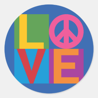 Love Peace Color Block Classic Round Sticker