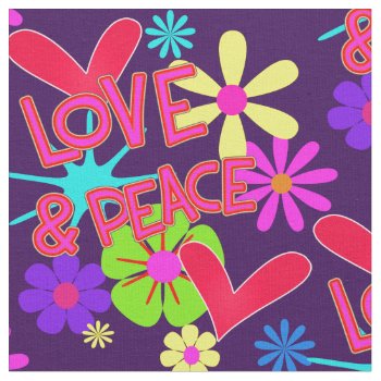 Love & Peace Colorful Flower Power Retro Style Fabric by Flissitations at Zazzle