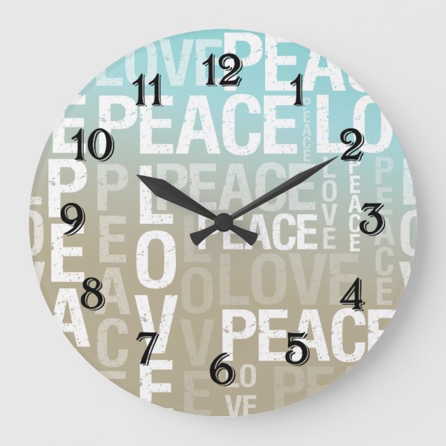 Love Peace Cream Aqua Ombre Large Clock (Front)