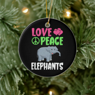 Love Peace Elephants Cute Zoo Animals Elephants  Ceramic Ornament