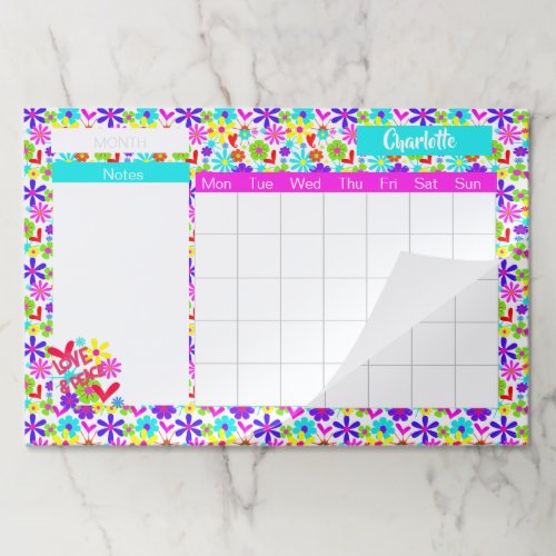 Love  Peace Flowers Personalized Monthly Calendar Paper Pad