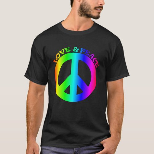Love Peace Freedom 60s 70s Tie Dye Hippie Rainbow T_Shirt