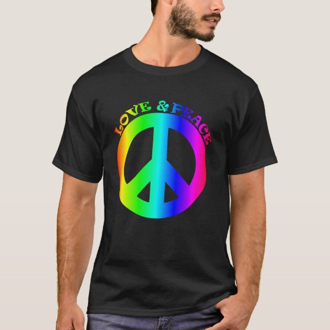 Love Peace Freedom 60s 70s Tie Dye Hippie Rainbow T-Shirt (Front)